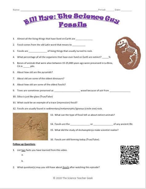 bill nye fossils worksheet pdf